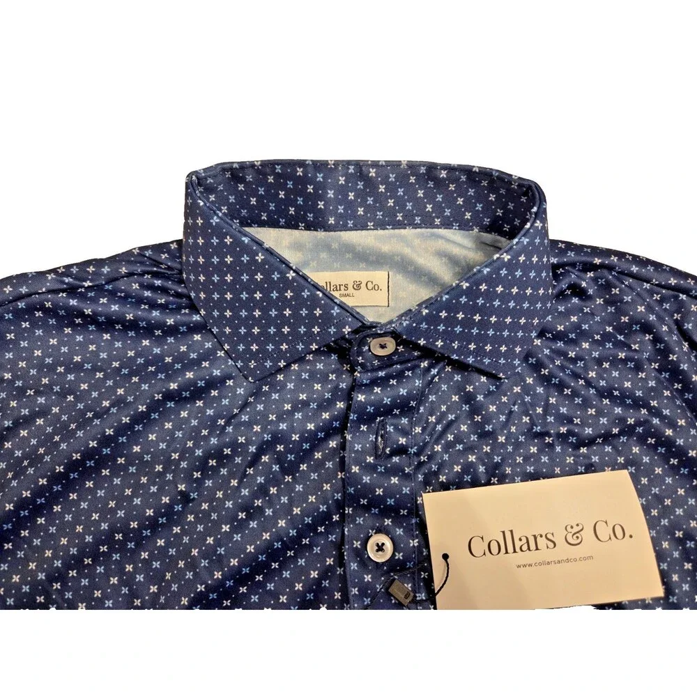 NWT Collars & Co. Men’s S Los Cabos Blue Star Dress Collar Polo Shirt Semi Sprea - Picture 2 of 9